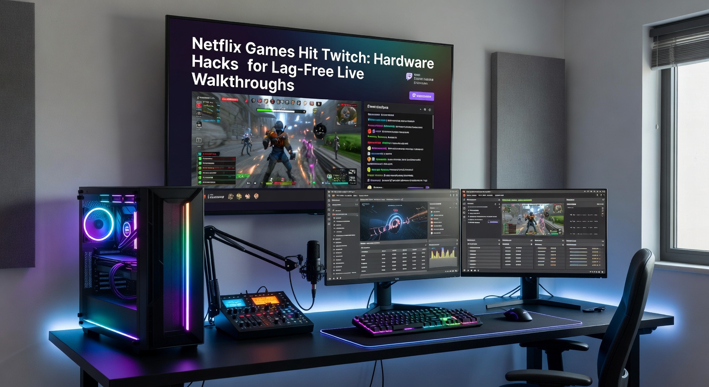 Close-up of advanced networking hardware including router, switch, and cabling optimized for low-latency Twitch streaming of Netflix Games
