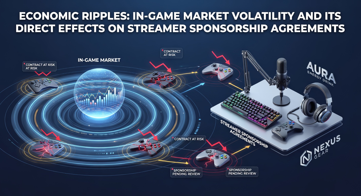 Illustration showing fluctuating in-game currency charts overlaid with streaming studio elements and sponsor logos
