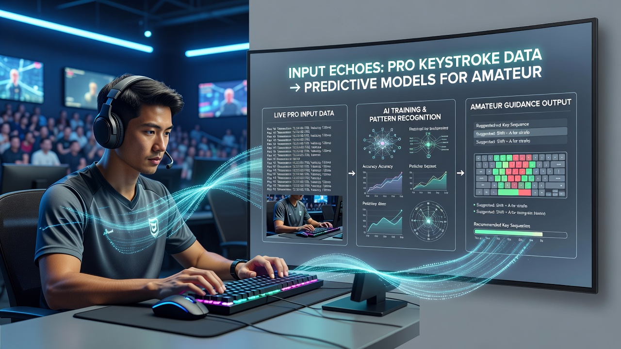 Coaching dashboard displaying predictive model output based on professional keystroke patterns for amateur training review