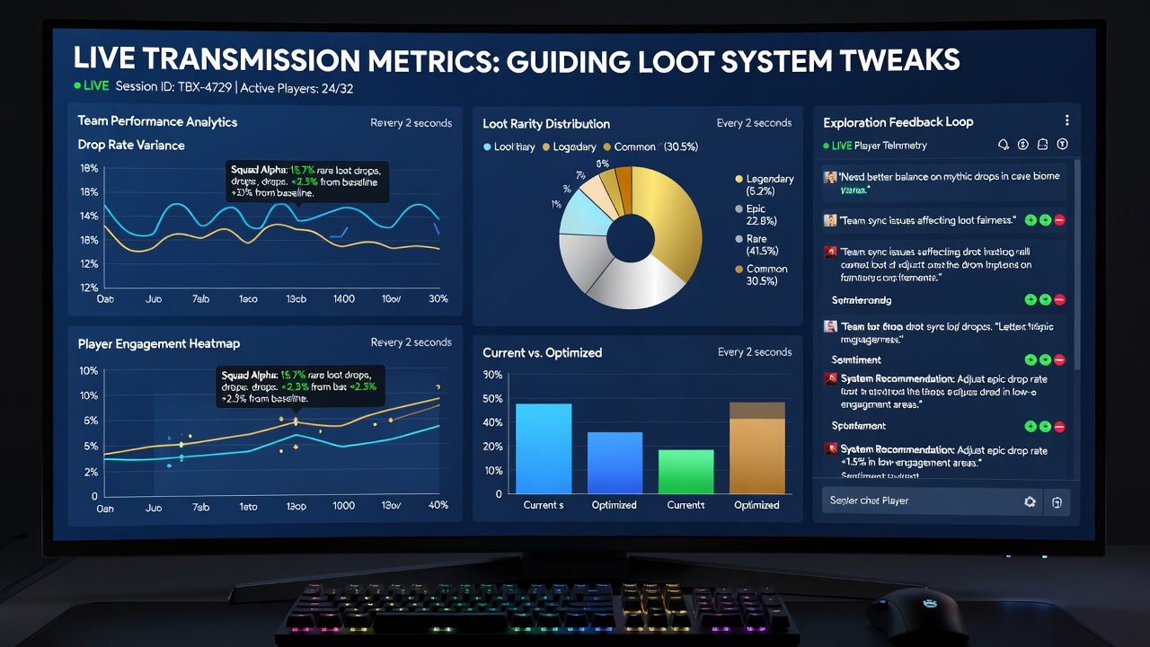 Live stream dashboard showing real-time viewer metrics overlaid on team exploration gameplay footage