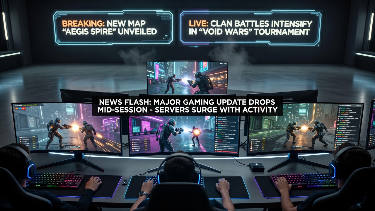 Close-up view of a multiplayer interface highlighting a news flash about seasonal event changes