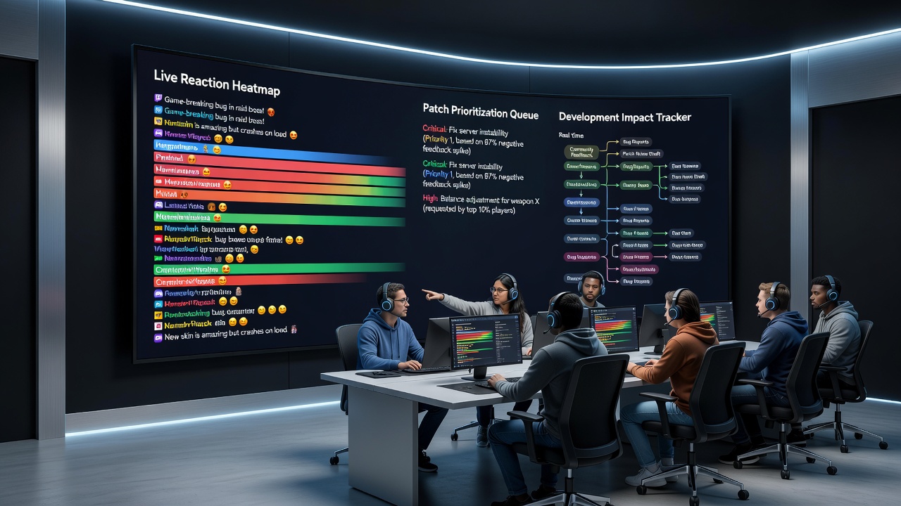 Analysts review combined chat sentiment and gameplay telemetry during a live event
