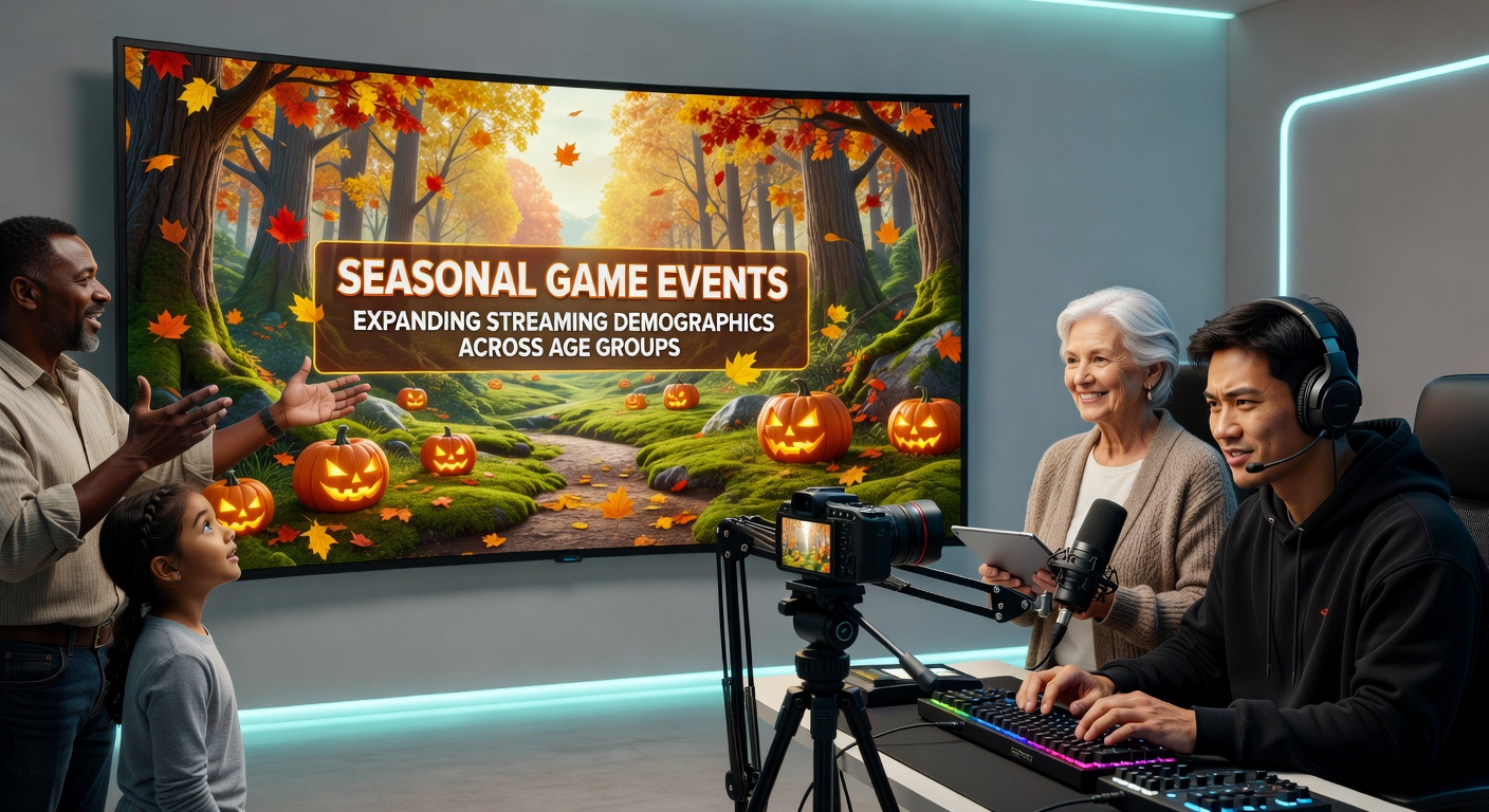 Diverse group of viewers watching a seasonal gaming event stream on multiple devices