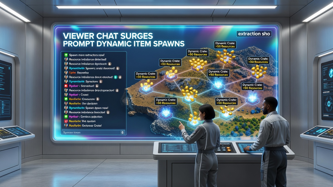 Altered item distribution maps displayed during a live extraction shooter session affected by viewer chat